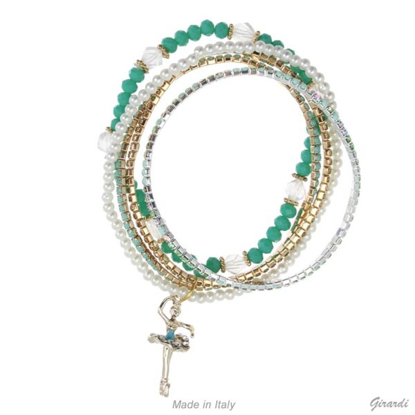 Ballerina charm multilayer elastic bead bracelet